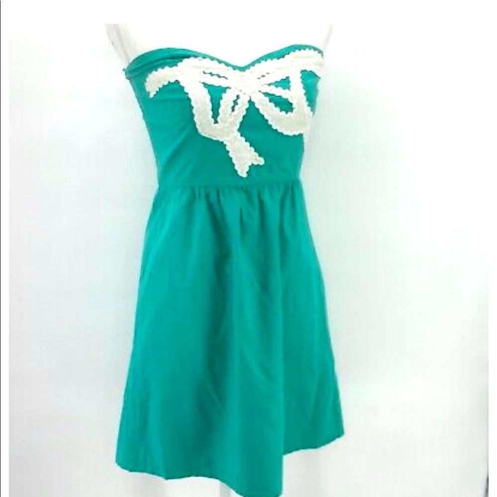 Judith March Emerald Dress Rick Rack Bow EUC
